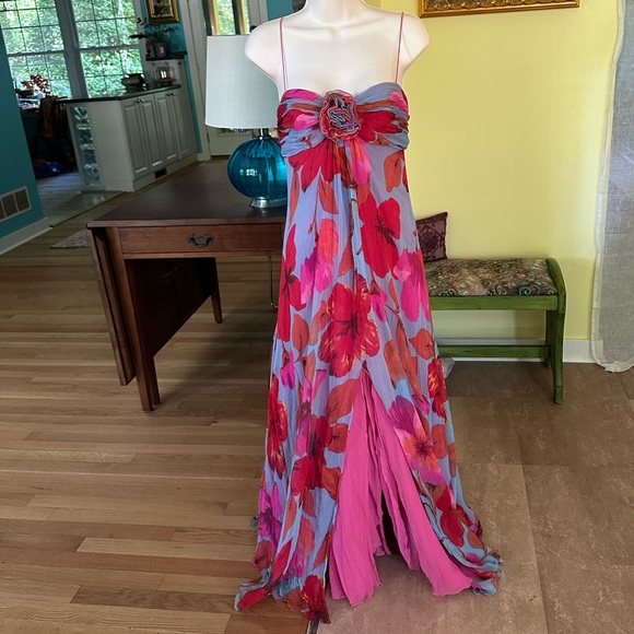 Naeem Khan Silk Fit to Flare Hibiscus Ballgown ~ XS/S/10 - Picture 16 of 17